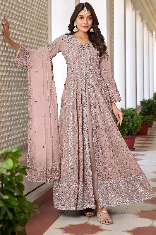 Peach Georgette Anarkali Salwar Suit In Embroidery Work Designer unclassified dresses