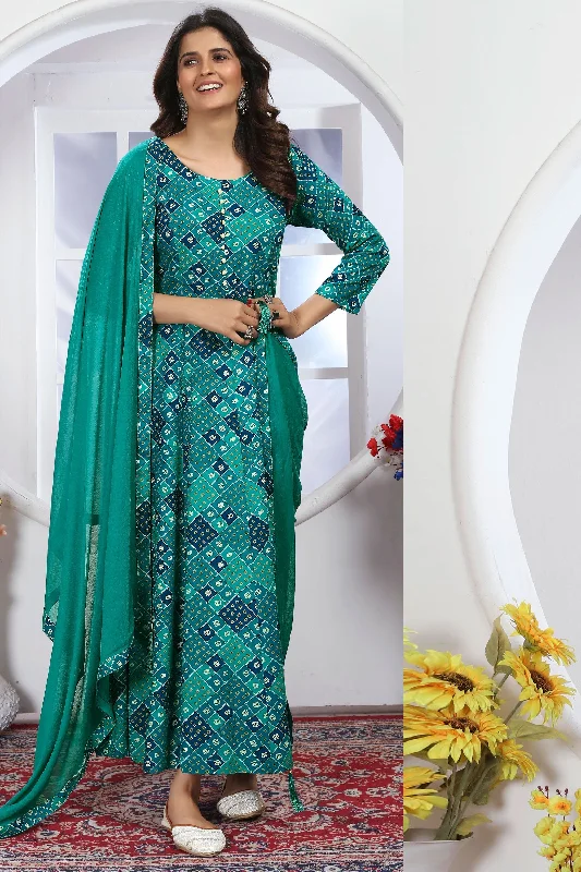 Phenomenal Green Color Fancy Fabric Readymade Anarkali Suit Color block unclassified dresses