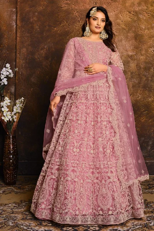 Pink Color Net Fabric Function Wear Embroidered Anarkali Salwar Suit Vacation unclassified dresses