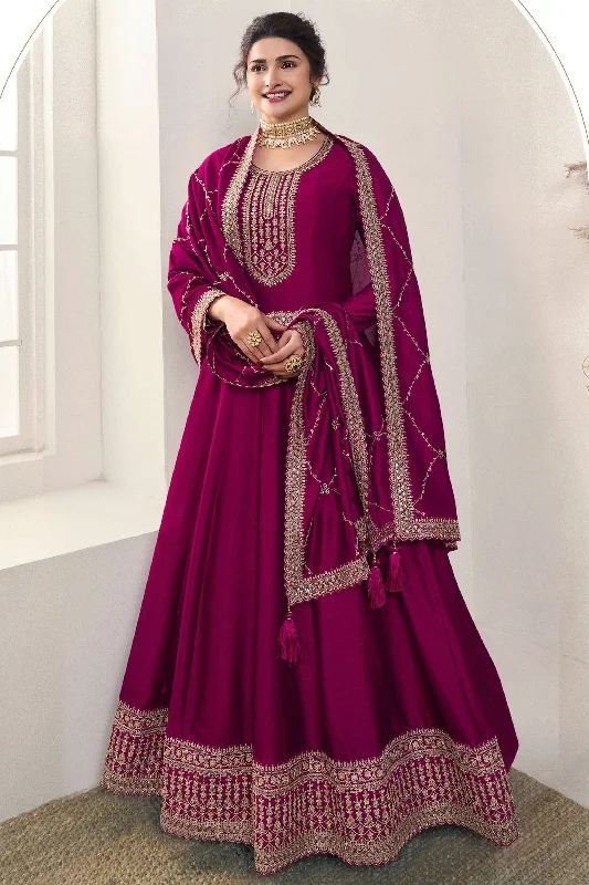 Prachi Desai Tempting Art Silk Fabric Magenta Color Embroidered Anarkali Suit Casual chic unclassified dresses