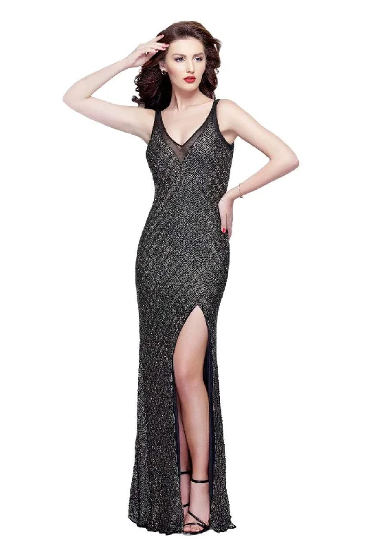 Primavera Couture - Illusion V Neck Beaded Evening Gown 3017SC Short unclassified dresses