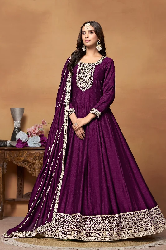 Purple Color Art Silk Fabric Function Wear Classic Anarkali Suit Lounge unclassified dresses