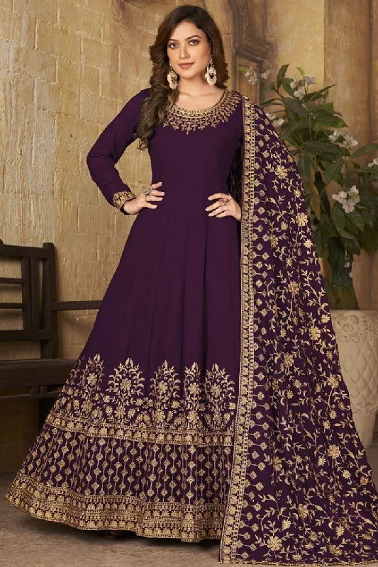 Purple Color Embroidered Work On Brilliant Anarkali Suit In Georgette Fabric High-end unclassified dresses