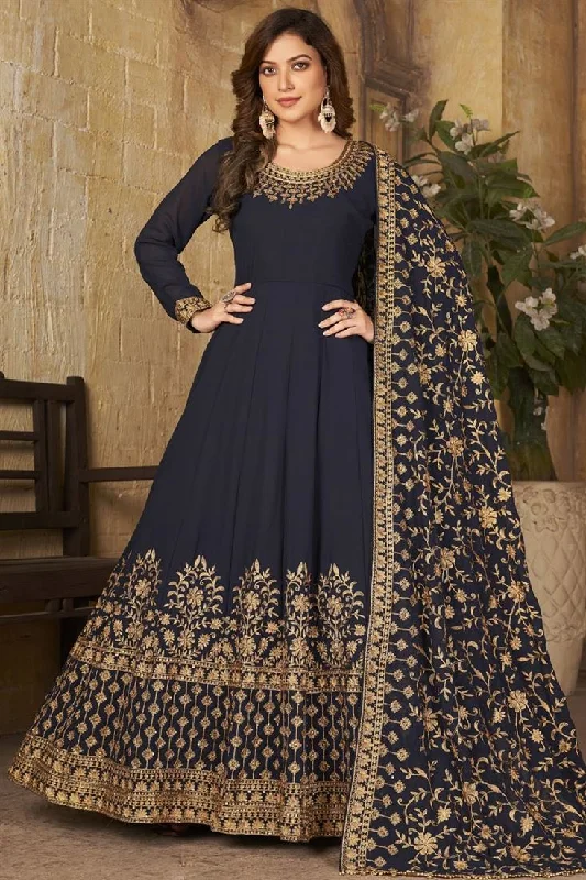 Radiant Embroidered Work On Navy Blue Color Georgette Fabric Anarkali Suit Popular unclassified dresses