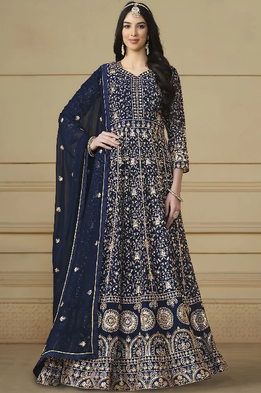 Radiant Navy Blue Color Function Wear Georgette Anarkali Suit Neutral tone unclassified dresses