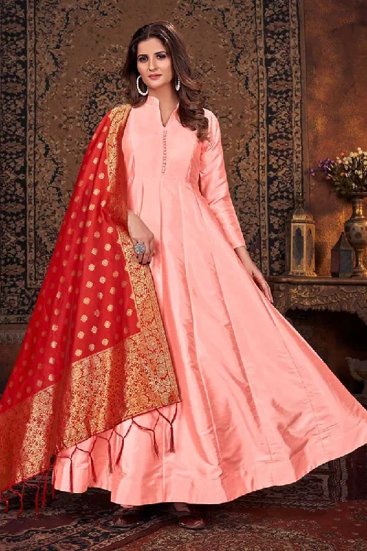 Radiant Peach Color Art Silk Fabric Anarkali Suit With Contrast Dupatta Best-selling unclassified dresses