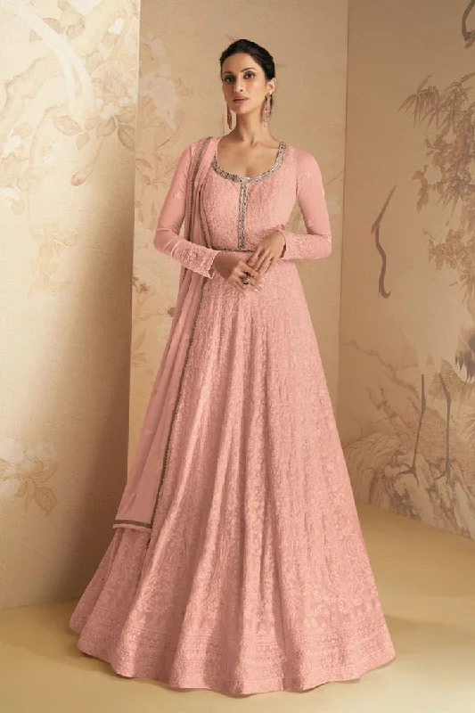 Radiant Peach Color Georgette Fabric Anarkali Suit For Function Open-back unclassified dresses