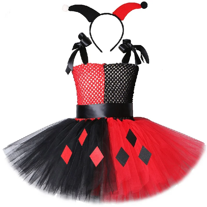 Red Black Girls Tutu Dress Kids Halloween Costumes for Children Holidays Costume Princess Girl Joker Cosplay Dresses Outfit 1-12 Everyday wear unclassified dresses