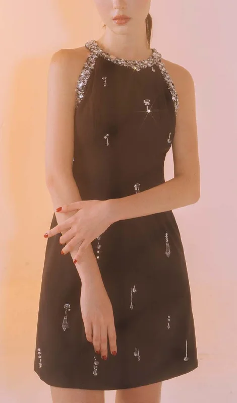 RHINESTONE EMBELLISHED SUNDRESS IN BLACK Metallic unclassified dresses