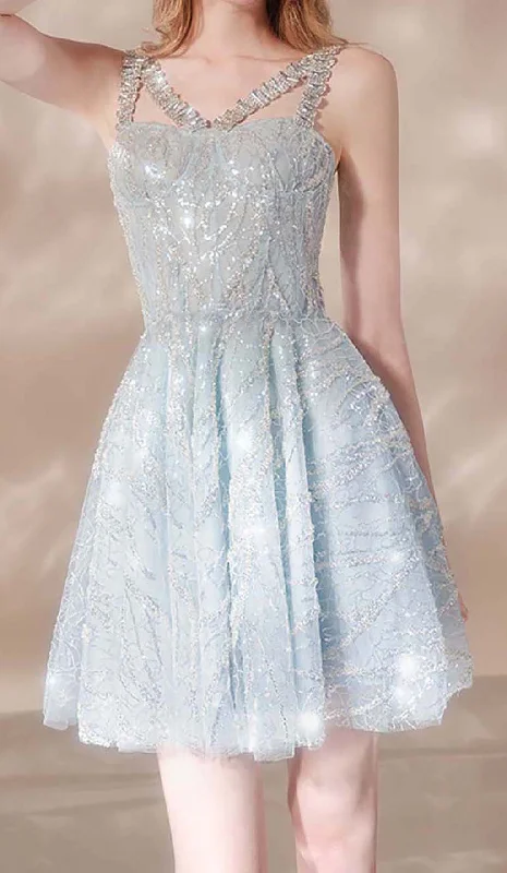 RHINESTONE STRAP HEM DRESS IN BLUE Tulle unclassified dresses