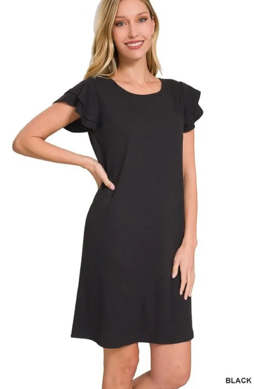 Ruffle Sleeve Classic Little Black Dress Cotton unclassified dresses