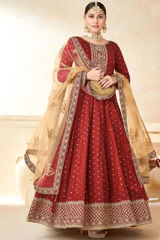 Rust Color Pleasance Function Look Anarkali Suit In Fancy Fabric Neutral tone unclassified dresses