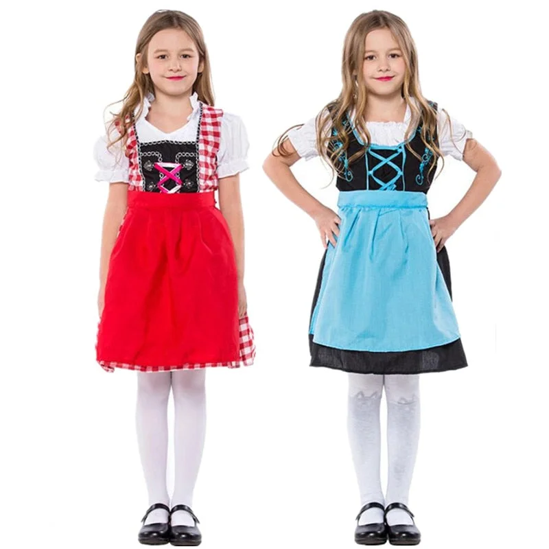 S-XL Children Oktoberfest Costumes Uniform German Kids Girl Beer Maid Heidi Costume Bavarian Dirndl Dress Denim unclassified dresses