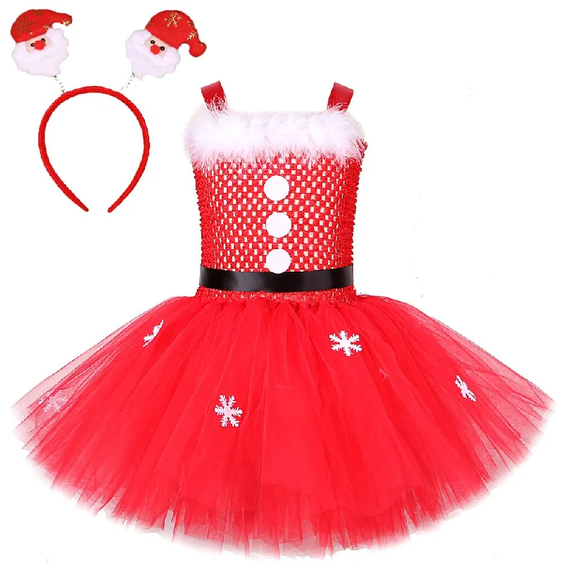 Santa Claus Dress for Girls Father Christmas Costumes for Kids Xmas Holiday Tutu Dresses Outfit Baby Girl New Year Clothes 1-12Y Long sleeve unclassified dresses