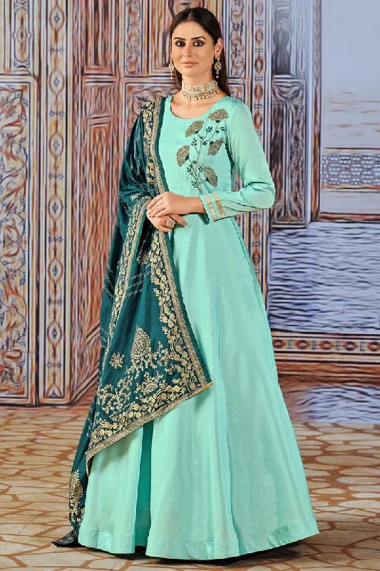 Sea Green Color Art Silk Fabric Ravishing Savvy Suri Anarkali Suit With Contrast Dupatta Fall unclassified dresses