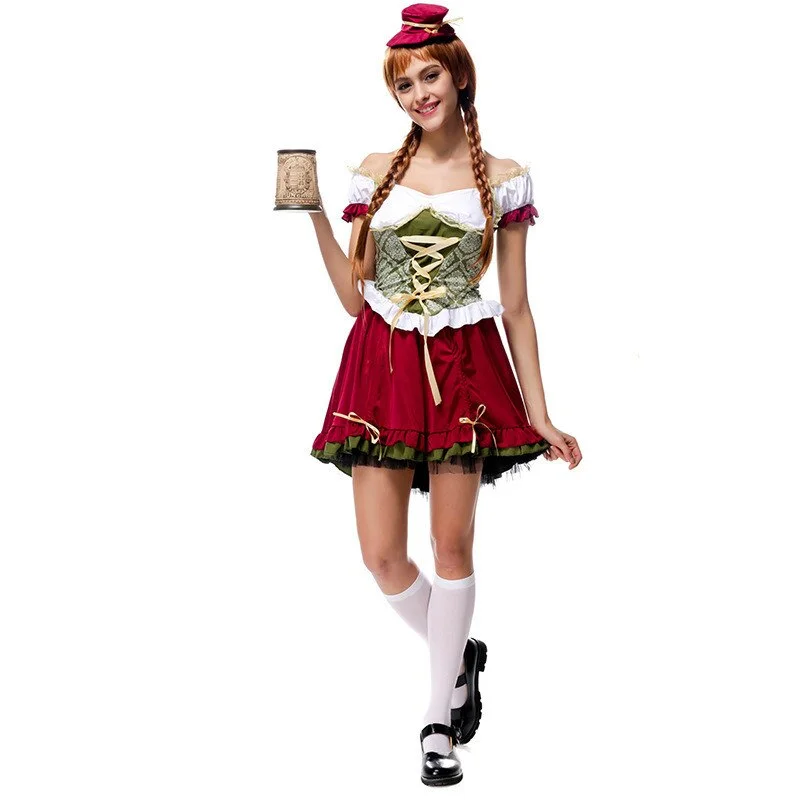 Sexy Women German Bavarian Oktoberfest Peasant Dirndl Costume Beer Girl Costume Adult Halloween Fantasias Fancy Dress Long sleeve unclassified dresses