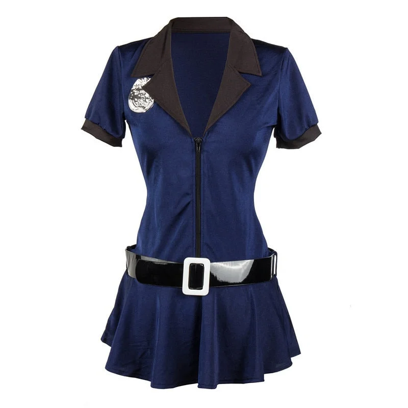 Size S-XXXL Blue Women Sexy Cop Uniform Police Costume Halloween Cosplay Policewomen Fancy Dress Silk unclassified dresses