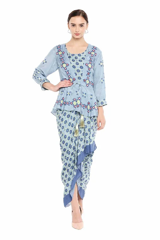 Blue Embroidered Dress & Jacket Co-ord Set Pastel unclassified dresses