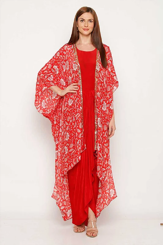 Red Drape Dress & Cape Co-ord Set Knitted unclassified dresses