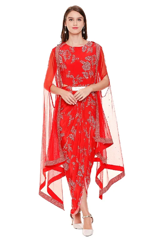 Red Drape Dress & Cape Co-Ord Set Discounted unclassified dresses