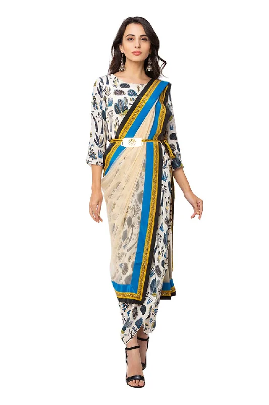 Off White Pre-Stitched Saree Dress Bright color unclassified dresses