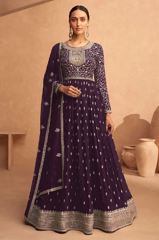 Stunning Georgette Fabric Purple Color Sangeet Wear Anarkali Suit Neutral tone unclassified dresses