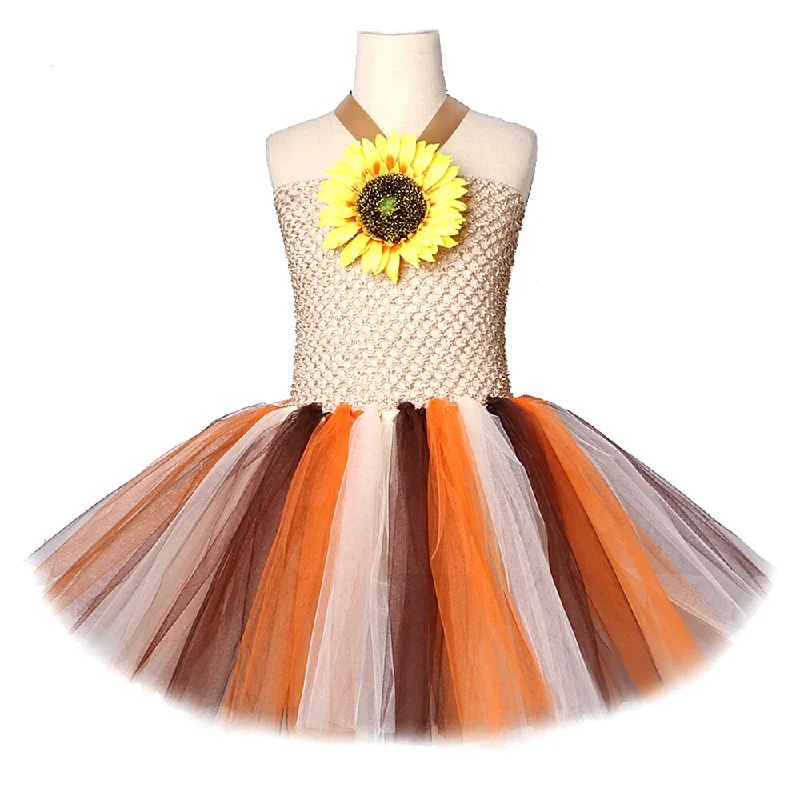 Sunflower Tutu Dress for Girls Fall Autumn Costume Kids Girl New Year Halloween Costumes for Children Thanksgiving Clothes 1-12Y Wrap unclassified dresses