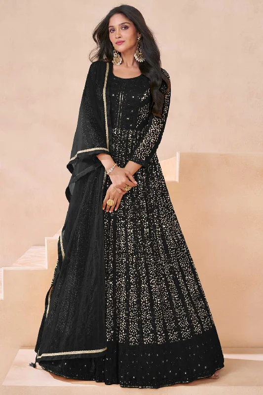 Sushrii Mishraa Captivate Embroidered Black Color Georgette Anarkali Suit Chiffon unclassified dresses