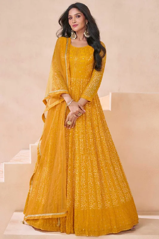 Sushrii Mishraa Elegant Yellow Color Georgette Anarkali Suit For Function Embroidered unclassified dresses