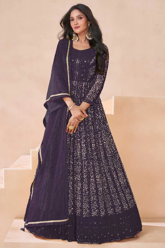 Sushrii Mishraa Glamorous Embroidered Wine Color Anarkali Suit Striped unclassified dresses