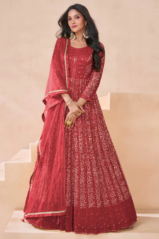 Sushrii Mishraa Gorgeous Anarkali Suit For Function In Red Color Mesh unclassified dresses