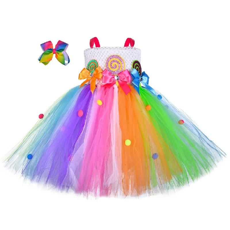 Sweet Lollipop Candy Dresses Summer for Girls Rainbow Costumes Birthday Tutu Dress for Kids Girl Clothes Outfits 1-14Y Soft fabric unclassified dresses