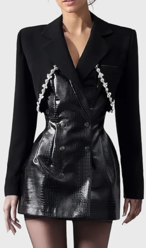 TAILORED BLAZER DRESS WITH LEATHER BLACK Best-selling unclassified dresses