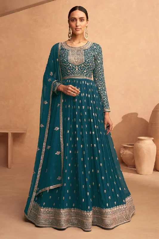 Teal Color Georgette Fabric Awesome Sangeet Wear Anarkali Suit Winter unclassified dresses