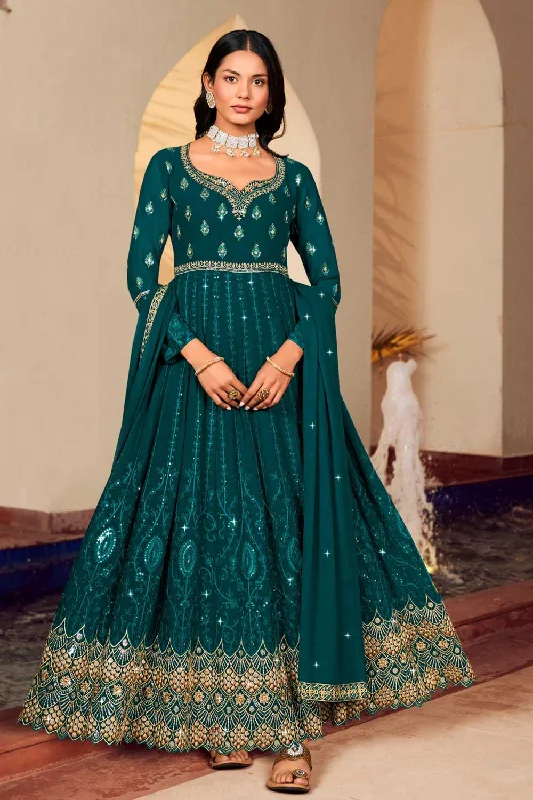 Teal Color Georgette Readymade Anarkali Suit For Sangeet Formal unclassified dresses