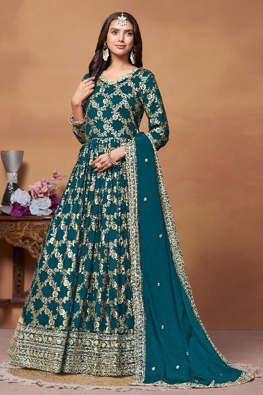 Teal Color Jacquard Fabric Function Wear Tempting Anaraklai Suit Club unclassified dresses