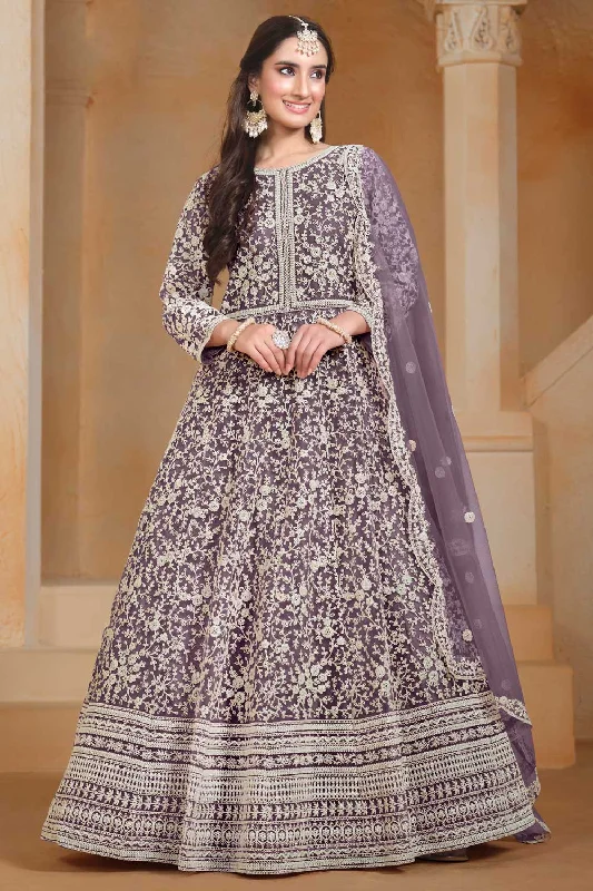 Tempting Net Fabric Lavender Color Function Style Anarkali Suit Earthy tone unclassified dresses