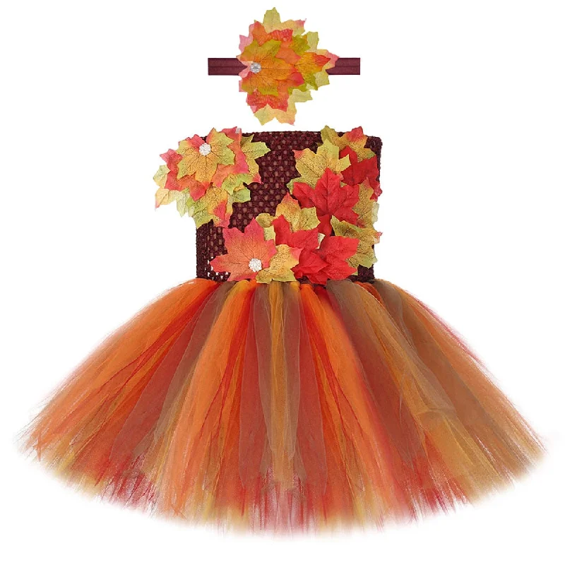 Thanksgiving Dress for Girls Maple Leaf Costume for Baby Girl Halloween Costumes for Kids Christmas Tutu Dresses Fall Autumn Boho unclassified dresses