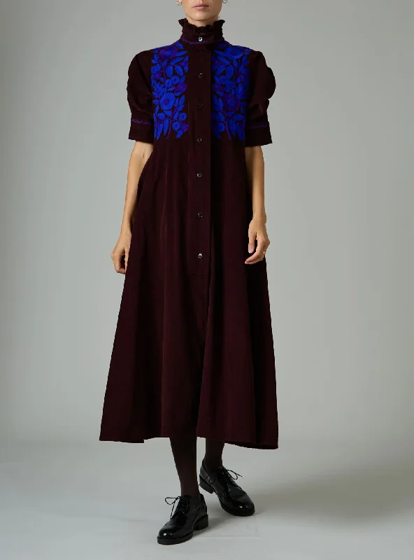 Venetia Dress - Balkanic Embroidery - Chocolate / Cobalt & Purple Mesh unclassified dresses