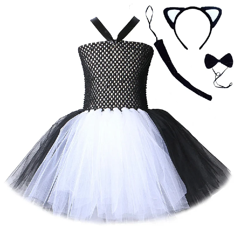 White Black Cat Kids Halloween Costume for Girls Tutu Dress Toddler Baby Girl Animal Cosplay Dresses Cute Child Clothes Outfits Pastel unclassified dresses