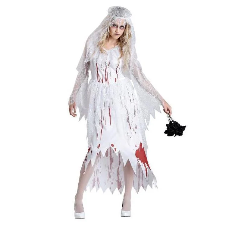 Women White Bloody Bride Costume Zombie Corpse Bride Cosplay Dress Scary Halloween Costume Women's unclassified dresses