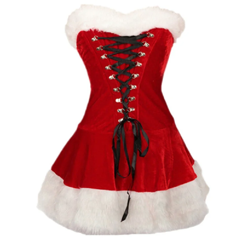 Women's Santa Claus Costume Deluxe Velvet Christmas Xmas Red Girl Dress+Hat Color block unclassified dresses