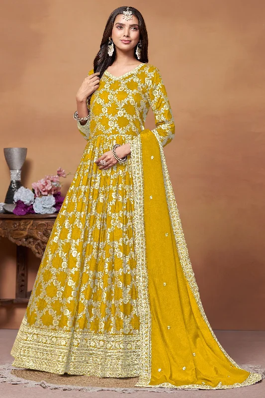 Yellow Color Jacquard Fabric Adorming Function Wear Anaraklai Suit Beach unclassified dresses