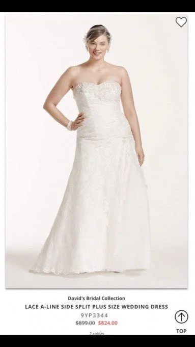 David's Bridal Lace A-Line side split Lace Dress Shine