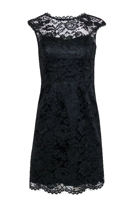 Shoshanna - Black Lace Scopp Back Cap Sleeve Dress Sz 2 Lace Dress Appeal