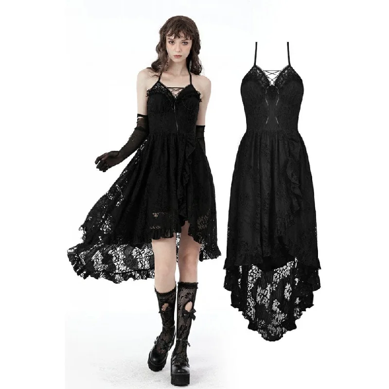 Women's Gothic Swallow Tail Floral Lace Dress Lace High Neck Dress