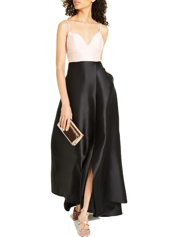 Juniors Womens Faux Wrap Maxi Evening Dress Layered Maxi Skirt