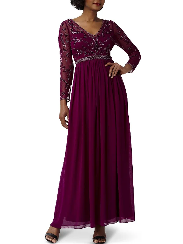 Womens Beaded Maxi Evening Dress Soft Flow Maxi