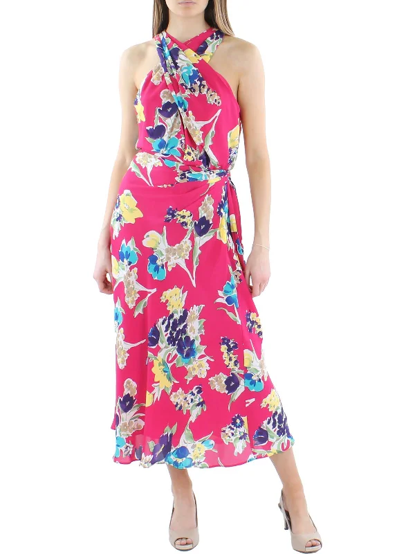 Womens Floral Halter Maxi Dress Formal Maxi Skirt