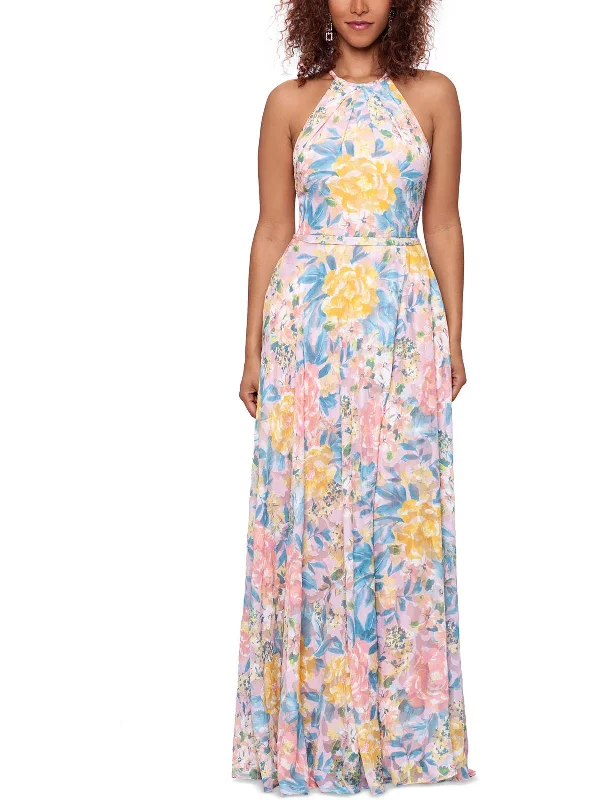 Womens Floral Print Maxi Evening Dress V-neck Maxi Skirt